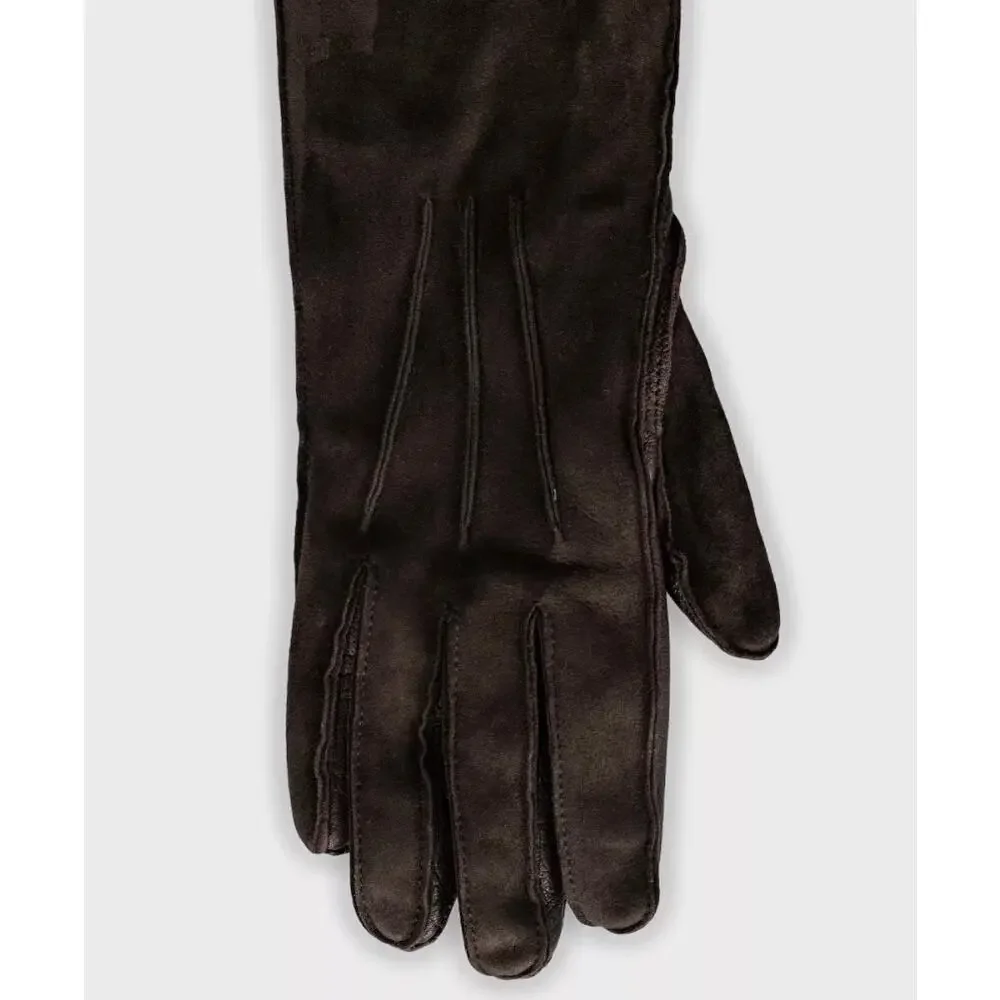 Loro Piana Brown Leather Suede Chinchilla Fur Gloves Sz.S